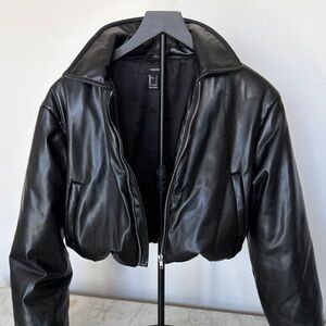 Forever 21 Black Leather Cropped Jacket